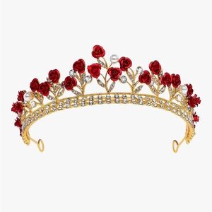 Elegant Gold and Red Rose Tiara